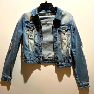 Distressed Cropped Jean Jacket by Hudson Size XS/S